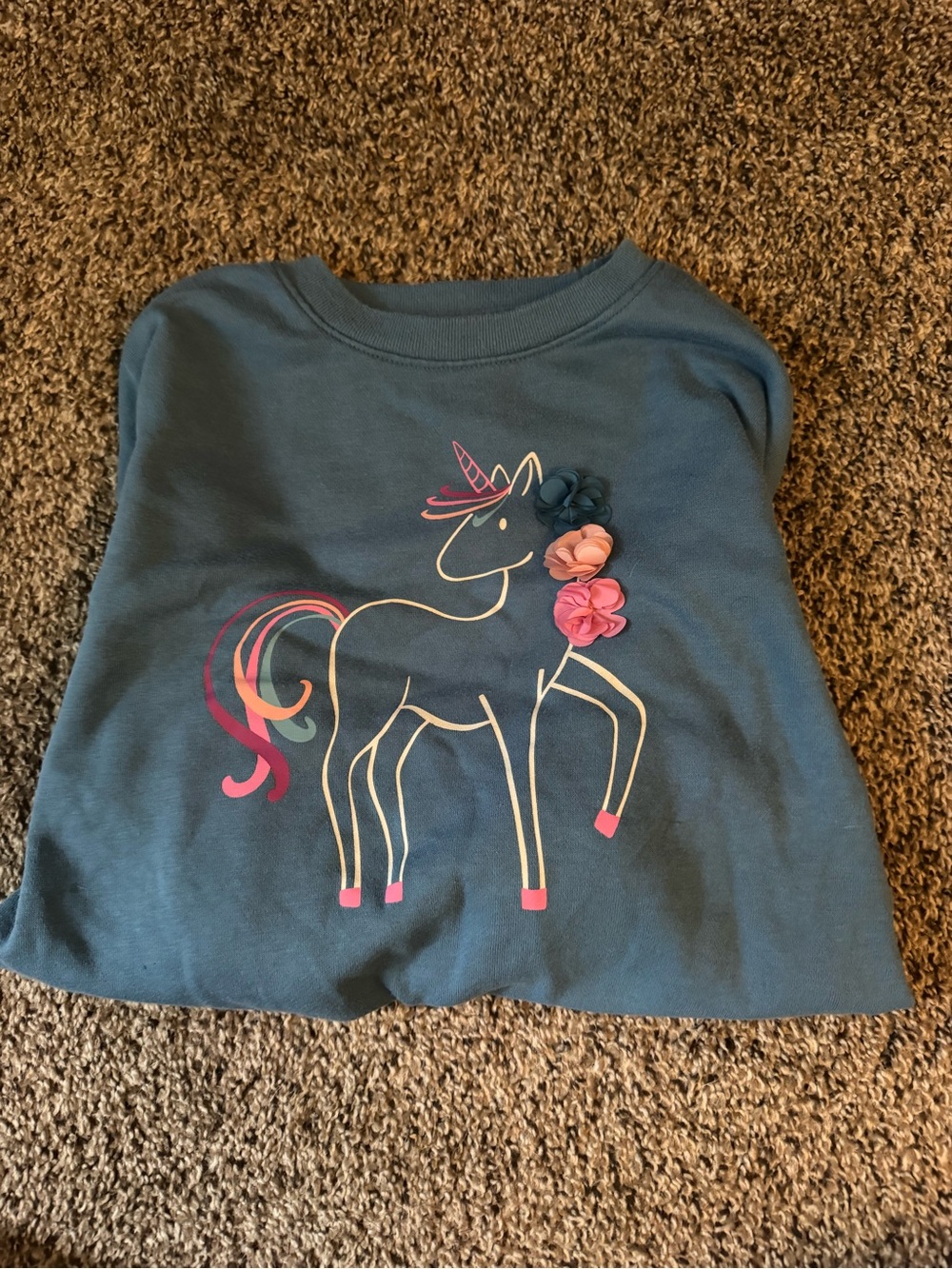 Girls Blue Unicorn Sweatshirt with Pink Accents